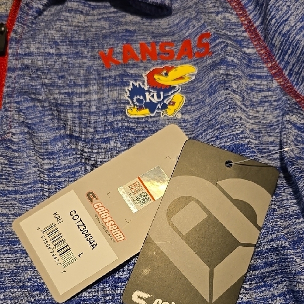 Colosseum Blue and Red Long Sleeve Kansas KU Jayhawk Tee with Quarter-Zip L NWT - Picture 3 of 5